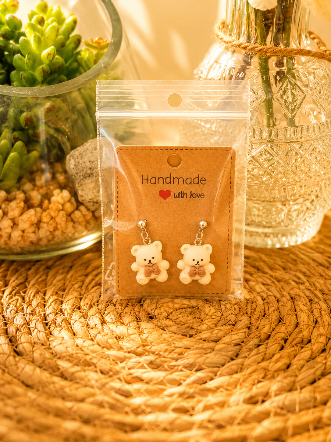 Boucles d'Oreille Ourson en Résine – Beige ou Marron