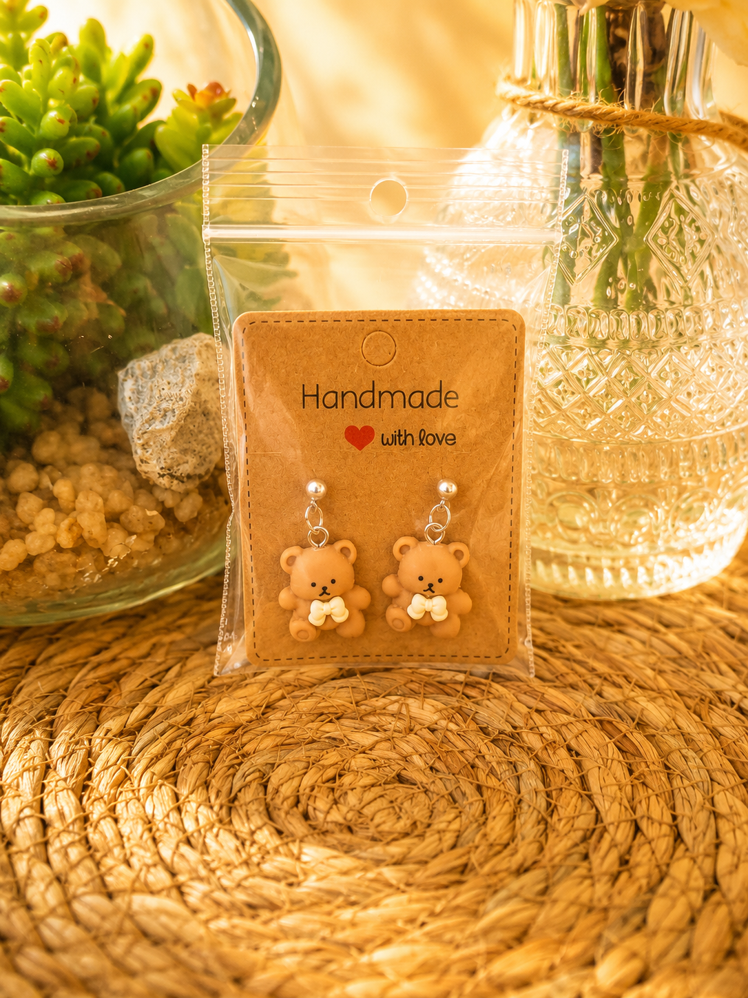 Boucles d'Oreille Ourson en Résine – Beige ou Marron