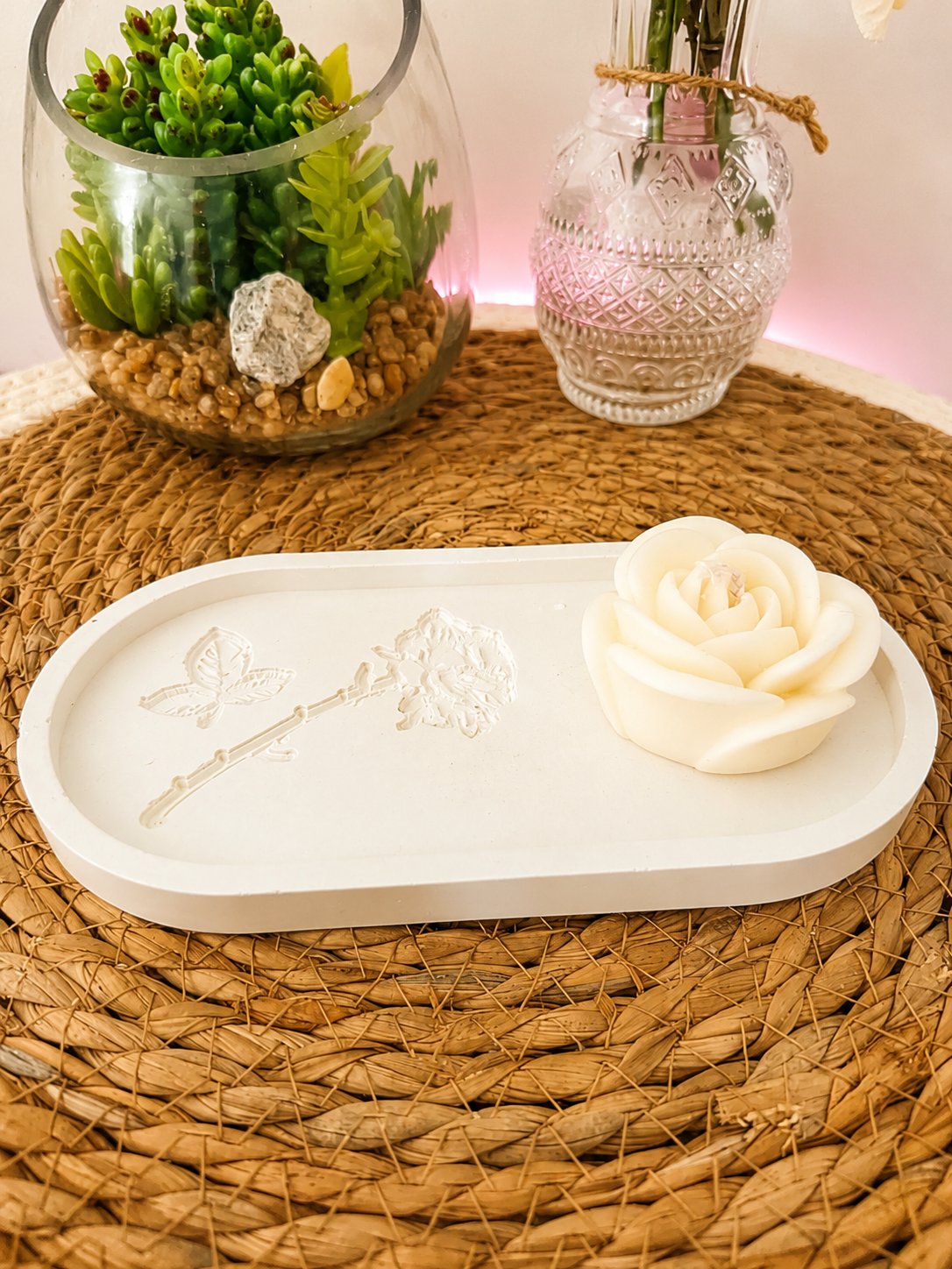 Vide-Poche Gravure Rose & Bougie en Forme de Rose