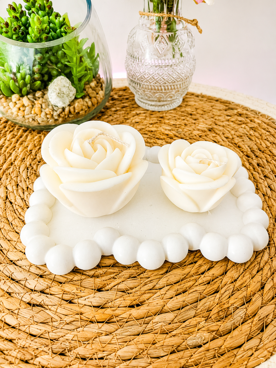Vide-Poche Rectangulaire Contour Bouboule & 2 Bougies en Forme de Rose