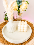 Plateau Rond Céramique – Vase & Bougie Bouboule Fleur de Coton