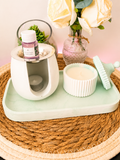 Plateau Céramique Vert Clair – Brüleur, Fondants Fleurs de Maquis & Bougie Fraise Tagada