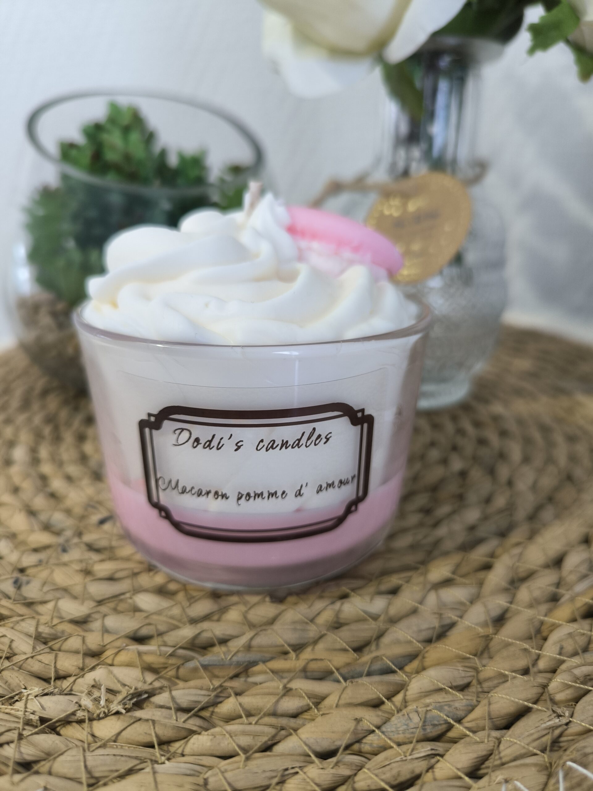 bougie gourmande macaron pomme d'amour